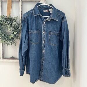 Vintage Levi Strauss Signature Mens XL Denim Long Sleeve Riveted Button Up Shirt